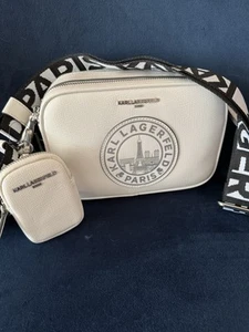 Karl Lagerfeld Crossbody White Paris Skyline Camera Bag Purse & Mini Wallet NWT - Picture 1 of 7