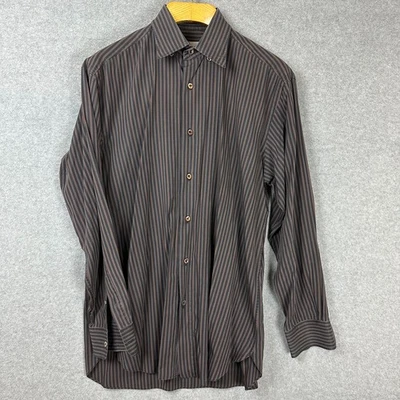 Brioni Dress Shirt Mens L Striped Browns Button Down Long Sleeve Italy Flaws - Image 1 of 4