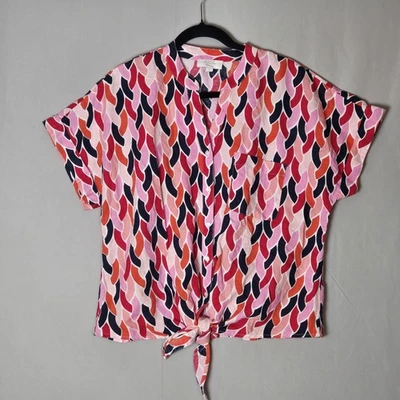 Blusa de lino Charter Club con corbata frontal grande rosa playa costera camisa corta Foto 1 de 4