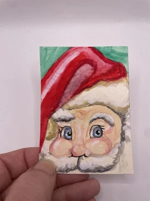 Tarjeta de arte ACEO pintura acuarela de Santa Claus Navidad Foto 1 de 2