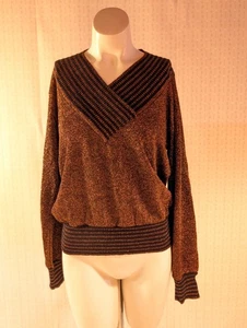 Vintage Whimsigoth Glitter Sweater L Letterman Look Goth Nautical Orange & Black - Picture 1 of 12