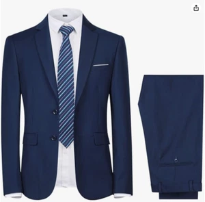 Men's Suit Slim Fit Navy Blue 2 Piece XL 44R 38W Notch Lapel 2 Button - Picture 1 of 4