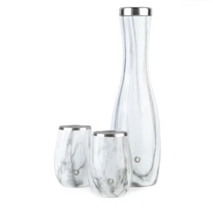 SNOWFOX Stainless Steel Carafe and Wine Glass Set, Marble - Picture 1 of 3