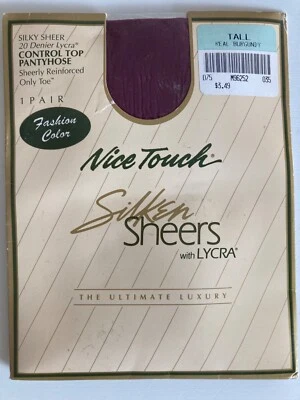 NUEVO DE LOTE SEARS NICE TOUCH SEDA TRANSPARENTE ALTA ULTRA TRANSPARENTE BORGOÑA EE. UU. PANTY MANGUERA NUEVO Foto 1 de 4