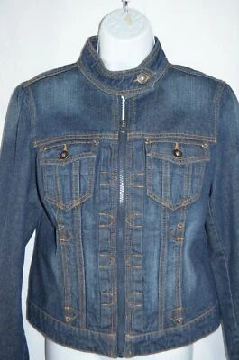 Chaqueta de mezclilla para mujer Chadwick's of Boston azul moto jeans algodón talla 8 Foto 1 de 4