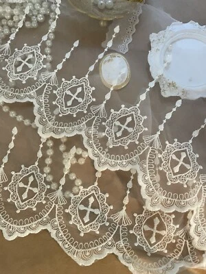 Borde festoneado de encaje blanco gótico vintage de 2 yardas, bordado victoriano de lolita Foto 1 de 4