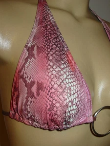 Calvin Klein Demitasse Pink Brown Snakeskin String Bikini Top Swimsuit-8-NEW-$72 - Picture 1 of 3