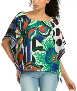 Desigual Colorful Print Bat Sleeve Blouse Shirt Size S Floral Festival Hippie - Picture 1 of 8