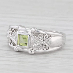 0.44ctw Peridoto Anillo con Diamante 14k Oro Blanco Filigrana Tamaño 7.25 - Imagen 1 de 10
