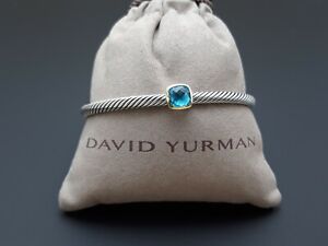 David Yurman Noblesse Blue Topaz Cable Cuff Bracelet and 18k Gold, 4mm Size M