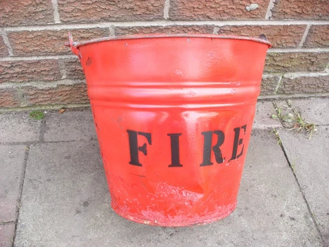 Vintage Red Galvanised English Fire Bucket Garden Planter Cover