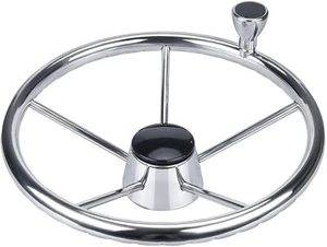  13.5" Boat Steering Wheel Marine Stainless Steel Knurling 5 Spokes with knob - Picture 1 of 7