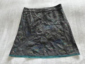 White Stuff Grey Teal Tweed Horse Floral Applique Skirt Size 18 Wool Silk Blend - Picture 1 of 14