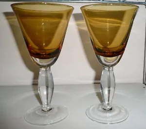 Set of 2 SOUTHERN LIVING Arlington Amber Water Wine Goblets - Picture 1 of 3