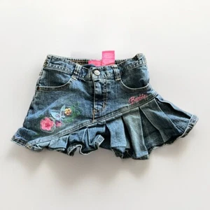 Barbie Skirt Y2K Girls Sz 5 Denim Plaided Floral Butterfly - Picture 1 of 6