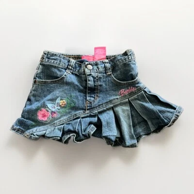 Barbie Skirt Y2K Girls Sz 5 Denim Plaided Floral Butterfly - Image 1 of 4