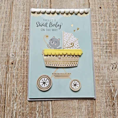 Прогулочная коляска American Greetings Baby Shower Card желтый зеленый золотой жемчуг - Изображение 1 из 4