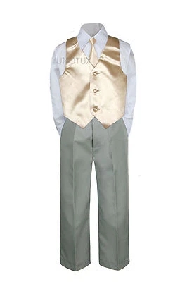 Conjunto de 4 piezas de chaleco corbata niño bebé niño niño traje gris plateado pantalones Foto 1 de 2