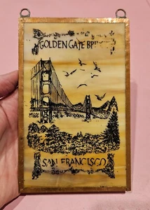 Letrero de vidrio de recuerdo vintage Golden Gate Bridge años 70 - Imagen 1 de 6