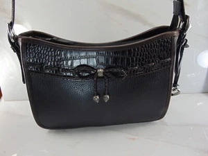 BRIGHTON Black/Brown Leather Croc Shoulder Bag LOOKS GREAT INSIDE AND OUT - Picture 1 of 8