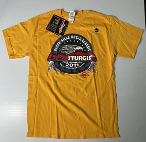 Sturgis Mens Motorcycle T Shirt 2011 Rally Black Hills Size M Yellow - Picture 1 of 11