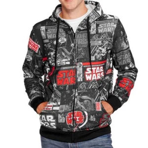Felpa con cappuccio STAR WARS grafica fumetto collage AOP nera rossa uomo grande - Foto 1 di 4
