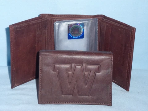 WASHINGTON HUSKIES    Leather TriFold Wallet    NEW    dark brown 3v wd Cover