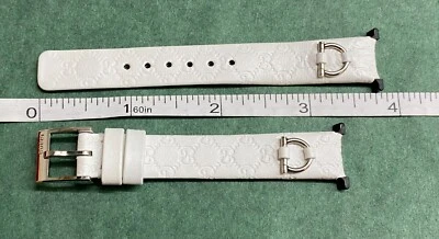 Correa de reloj Gucci blanca de cuero genuino 13 mm GG patrón de monograma para Gucci U-Play Foto 1 de 3