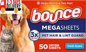 Pet Hair and Lint Guard Mega Dryer Sheets with 3X Pet Hair Fighters, Fresh Scent - Picture 1 of 10