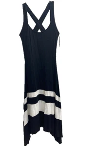 Womens Size Small Venus Black White Striped criss cross back pointed Hem Dress - Picture 1 of 6