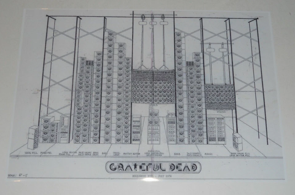 Large Grateful Dead Wall of Sound Schematic 1974 Hollywood Bowl Poster 19"x13"  - Image 1 of 1