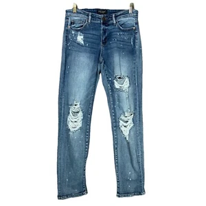 Judy Blue Distressed Jeans Women’s 7/28 Bleach Splatter Boyfriend Fit Stretch - Picture 1 of 10
