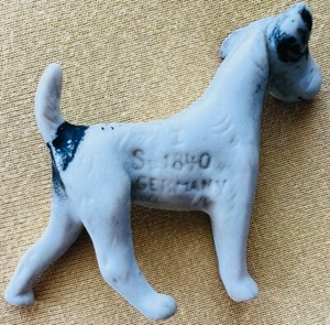 Rare Collectible Germany miniature glass terrier porcelain figurine Stamped 1840 - Picture 1 of 5