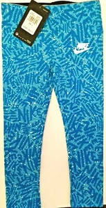 Neu Nike Mädchen Größe 4 Leggings blau mit Nike Schrift auf Stoff - Bild 1 von 4
