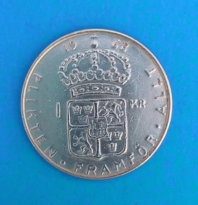 SILBERMÜNZE SCHWEDEN 1 KRONE 1968 ⭐ SWEDEN 1 KRONA 1968 - Picture 1 of 2