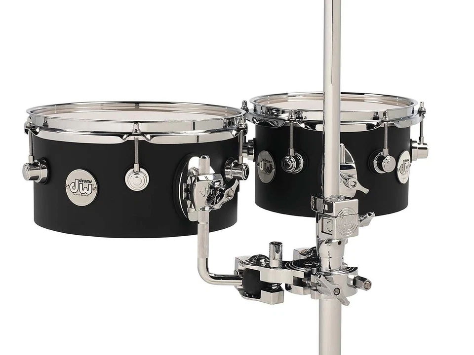 DW Design Series Concert Toms, 5x8/5x10, Black Satin Lacquer w/Chrome Hardware - Image 1 of 1
