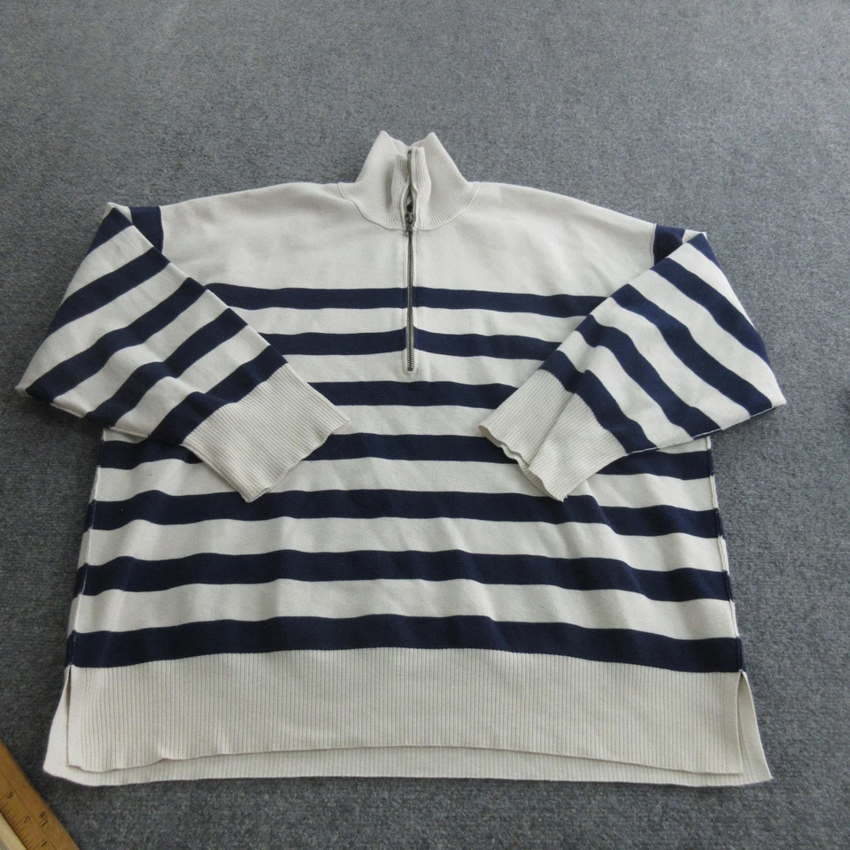 Free People Striped Sweater Womens Small Navy White Half Zip Pullover Knit Top - Image 1 of 4