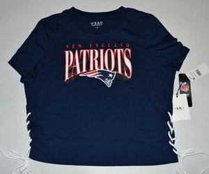 New England Patriots WEAR by Erin Andrews L Side Lace-Up Cropped T-Shirt NWT - Picture 1 of 10