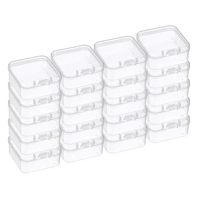 Paquete de 20 cajas de almacenamiento de plástico transparente de 1,8 x 1,8 x 1 pulgadas con tapa con bisagras Foto 1 de 4
