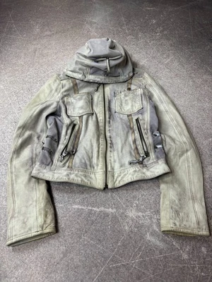 Jaqueta de couro cropped militar lavada gótica 00s glamour histérico PPFM - Imagem 1 de 4