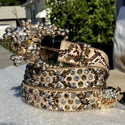 *RARO* Y2K CALAVERAS JOYAS ESTAMPADO ANIMAL ESTRÁS PUNK GÓTICO TACHONADO CINTURÓN BB *NUEVO* Foto 1 de 4