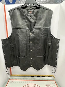 ARD Champs Genuine Leather Motorcycle Biker Vest — Black — Size 4XL - Picture 1 of 11