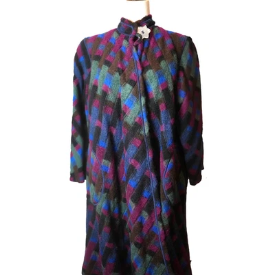 Abrigo Missoni Vintage Mezcla Lana Cuadros Cuadros Largo Cuello Embudo Italia M-L Foto 1 de 4