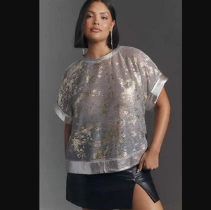 Neu XL Anthropologie x Pilcro Silber Glanz Shell Top - Bild 1 von 9