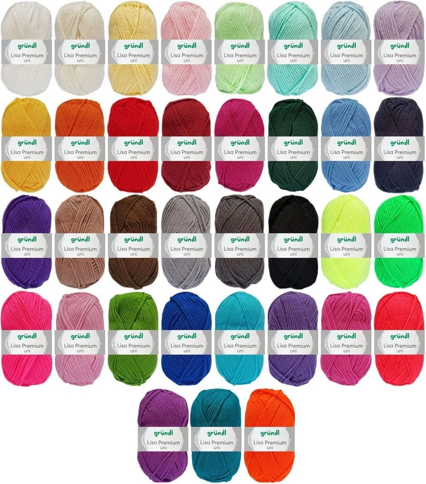 Gründl Wolle Lisa Premium Uni 20x50 Gramm aus 100% Polyacryl Bunt Mix - Bild 1 von 1