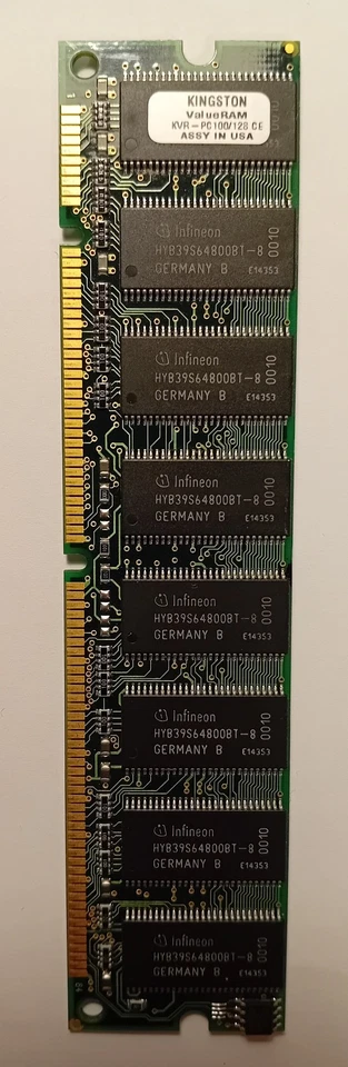 Vintage Kingston 128 MB 168-pin PC100 SDRAM DIMM memory module - Image 1 of 2