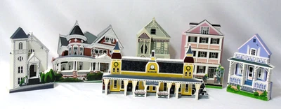 Lot of 6 Vintage Sheila's Houses 3-D Wooden Shelf Sitter Village Collectibles - Image 1 of 4