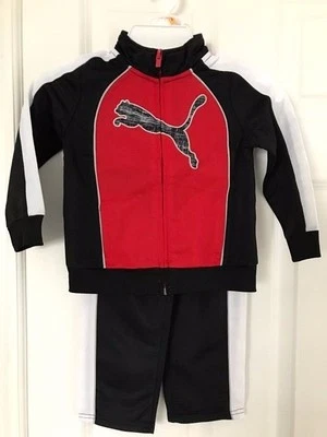 PUMA NUEVO CON ETIQUETAS Niño 2 Piezas Traje de Pista Chaqueta Pantalones Top Cremallera Calentamiento Rojo Negro Gato 2T 3 4 5 Foto 1 de 2