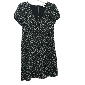 Michael Kors Womens Size M Short Sleeve V-Neck Mini Dress Studded Floral Black - Picture 1 of 9