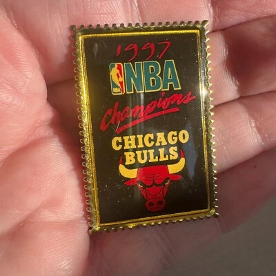 Vintage 1997 Chicago Bulls Champions Lapel Pin Stamp Shape - Image 1 of 3